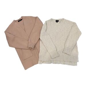 Neutral Oatmeal and Tan Sweaters Open Front Cardigain and Crewneck Pullover Sz S